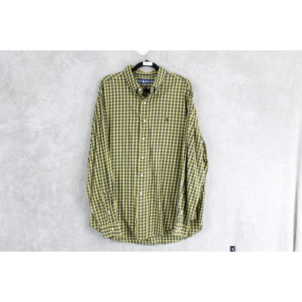 Polo Ralph Lauren Classic Fit Button Up Shirt Mens XXL Yellow Green‎ Red Check
